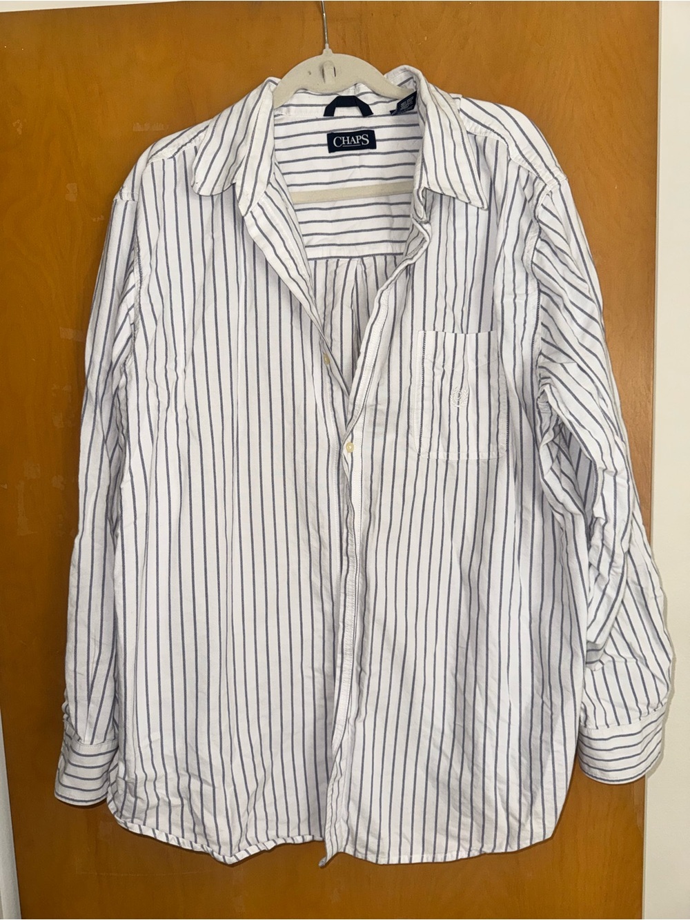 Chaps Men’s White Shirt with Navy Pinstripes